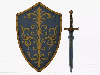 Stylized Sword And Shield Low-poly 3D model
