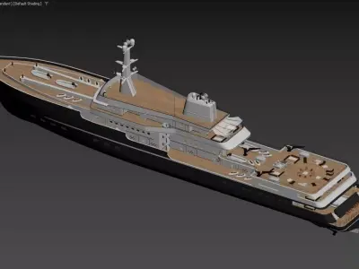 Explorer Superyacht Black Hull with Teak Decks 3D model 3D model