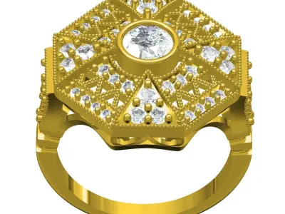 Antique Designer Art Deco Style Ring for Women 3D print model
