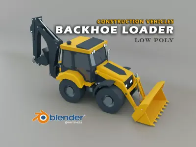 Backhoe Loader Heavy Vehicle Low-poly 3D model