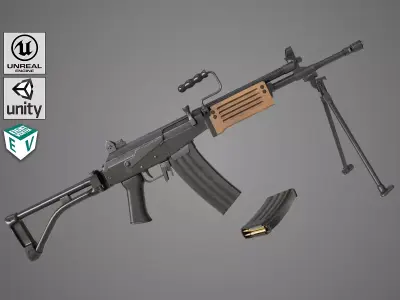 Machine Gun 13 Wood Handle All PBR Unity UE Textures Low-poly 3D model