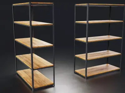 Industrial Metal Wood Shelf Low-poly 3D model