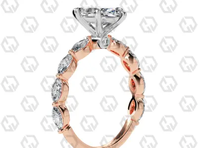 Ring 175 Marquise Shape marquise on shanks with Gems 3D print model