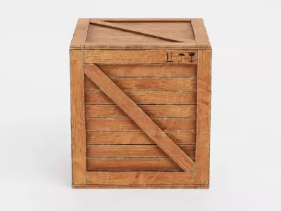 Wooden Crate V1 - Storage Box with Packaging Icons 3D model