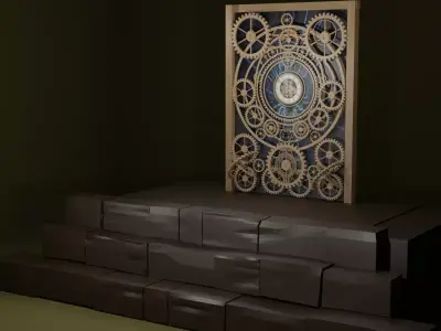 low poly mechanical gear clock  steampunk machine 3d  game asset Free low-poly 3D model