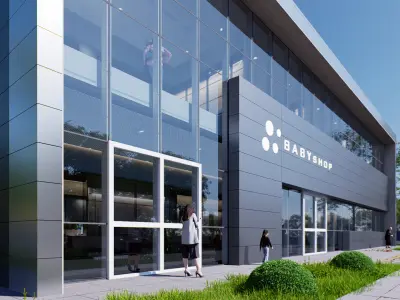 Commercial building Low-poly 3D model 8