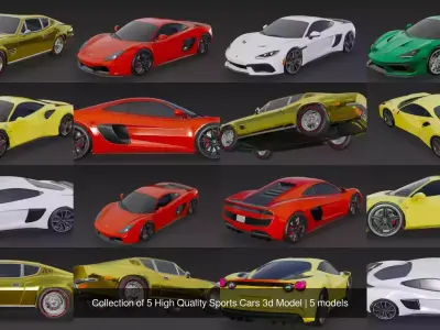 Collection of 5 High Quality Sports Cars 3d Model 3D Model Pack purchase