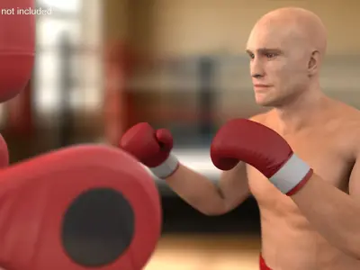 Boxing Dummy with Fighter on Floor Mats Red 3D model