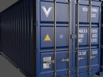 PBR 20 ft Shipping Cargo Container Version 1 - Blue Low-poly 3D model