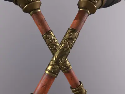 hammer 2 pair of swords Low-poly 3D model