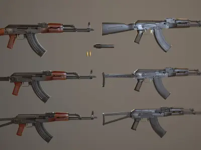 AK74 Russian Game Ready 6 Variations Low-poly 3D model purchase