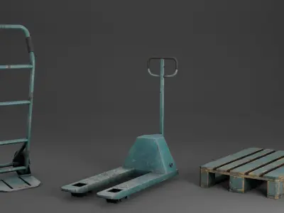 Pallet Jack and Warehouse Equipment Low-poly 3D model