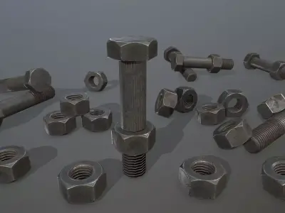 Bolts bolt and nut Low-poly 3D model 5