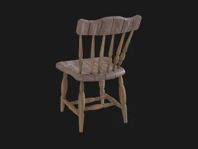 Wooden Chair Low-poly 3D model 15
