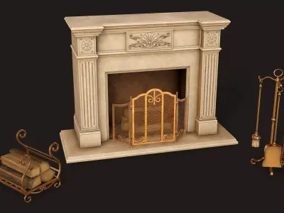 Vintage Fireplace - PBR Game Ready Low-poly 3D model