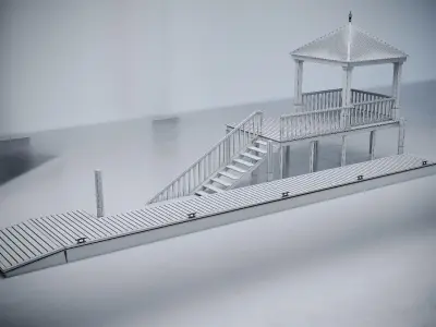marina wooden gazebo with stairs 3D model