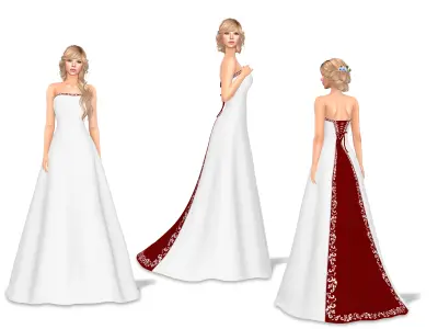 Long Train Bridal Gown White Dress With Maroon Back Low-poly 3D model