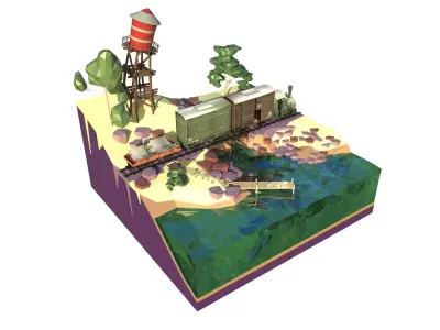  Locomotive cartoon Low-poly 3D model