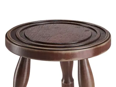 French Vintage Turned Oak Stool 3D model