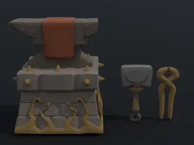Cartoon blacksmith tools Polygonal Style Low-poly 3D model