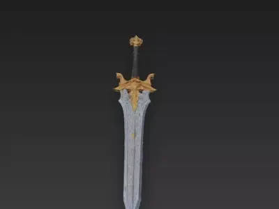 Golden Ornate Fantasy Sword - Low Poly Stylized 3D Weapon Low-poly 3D model