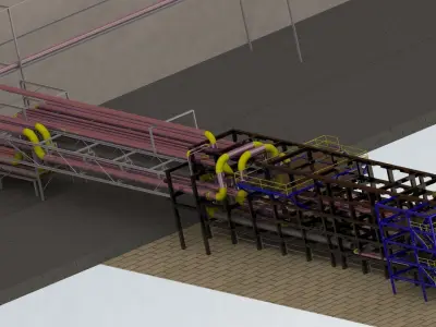 Routing factory with pipes and pipes 3D model