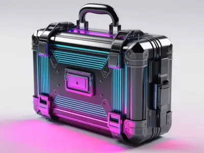 Neon Cyberpunk Briefcase with Holographic Lock 3D model