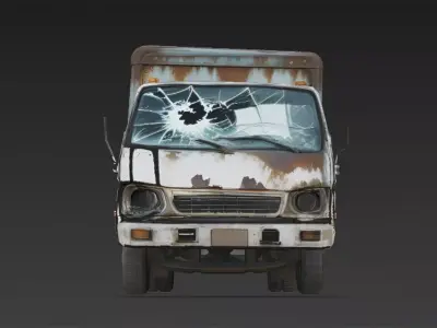 Abandoned Small Cargo Truck Wreck Low-poly 3D model