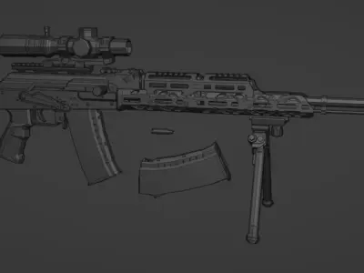 low-poly RPK-74 Tuning Free low-poly 3D model