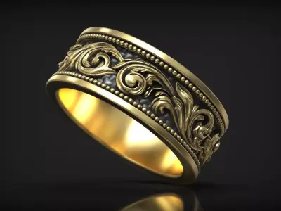 Baroque Grass Heraldic Pattern Royal Vintage Ring 3D print model