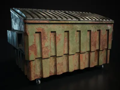 Old Rusted Trash Bins and Bags Low-poly 3D model