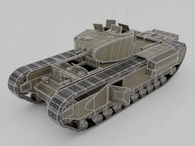 Churchill MK II Infantry Support Heavy Tank Low-poly 3D model