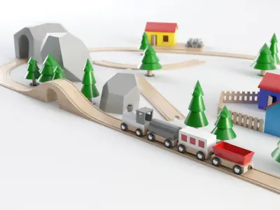 Wooden Toy Train 3D model