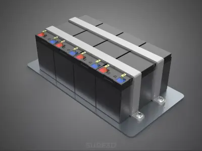 SET 4 MULTI BATTERY PACK GRID ARRAY TRAY SECURE BRACKET MOUNTING 3D model