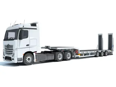Lowboy Trailer with Semi Truck 3D model