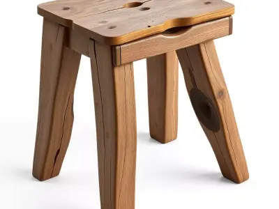 Rustic Wooden Stool PBR Low-poly 3D model