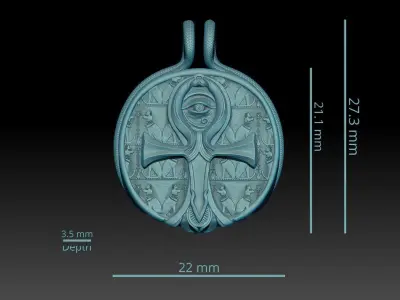 Ankh Coin Pendant with Snakes hook 3D print model