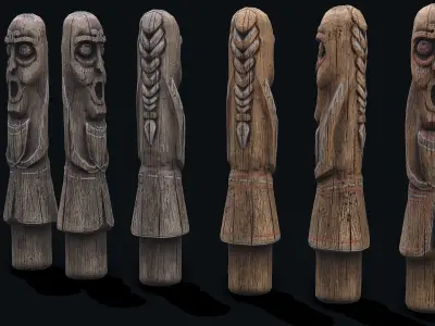 Totem wood 4 pbr 4k Low-poly 3D model