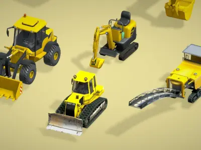 22 Realistic Construction Vehicle Pack - Lowpoly Low-poly 3D model