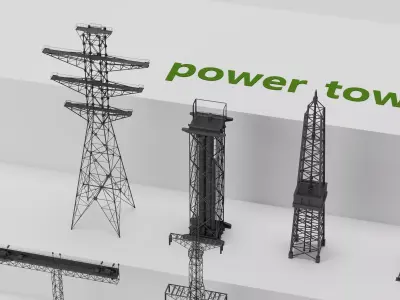 High Voltage Power Tower Pack Low-poly 3D model
