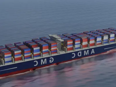 Complete Cargo Ship and Ocean Simulation Low-poly 3D model