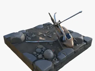 crashed helicopter Low-poly 3D model by ScanGuide