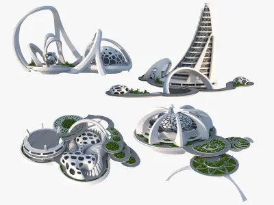 Sci-Fi Futuristic Buildings - High-Quality 3D Model Pack  buy 3D model