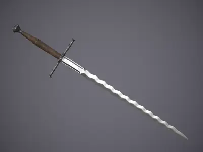 Flamberge sword Low-poly 3D model