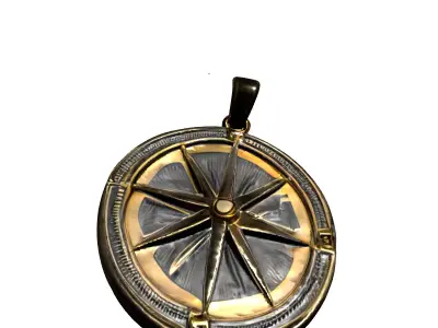 Golden Compass Rose Pendant Charm Low-poly 3D model