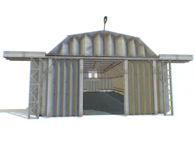 Steel Military Hangar for Plane Wide Entry Door Low-poly 3D model