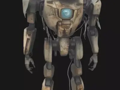 gritty industrial robot with dirty brown metal Low-poly 3D model