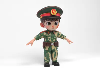 Chinese soldier cartoon Low-poly 3D model