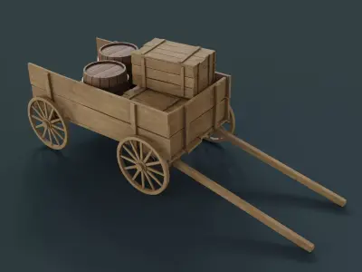 Wooden Cart Low-poly 3D model