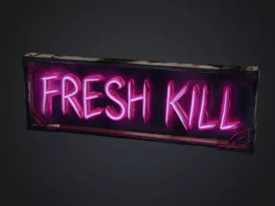 Stylized Neon Signboard - Fresh Kill Horror  Cyberpunk Sign 3D model